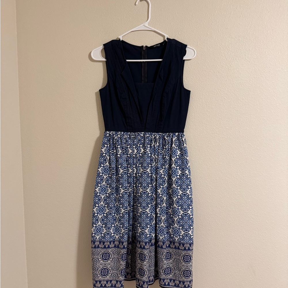 eShakti Navy and White Midi Dress - Picture 1 of 3